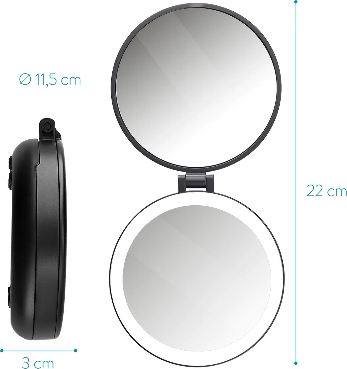 Navaris 1x/5x Vergrotende Make-up Spiegel - Compacte Opvouwbare Kap- En Reisspiegel - Led-verlichte Dubbelzijdige Make-upspiegel - Zwart 6 Navaris 1x/5x Vergrotende Make-up Spiegel - Compacte Opvouwbare Kap- En Reisspiegel - Led-verlichte Dubbelzijdige Make-upspiegel - Zwart - Afbeelding 6