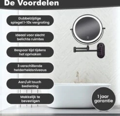 Make Up - Spiegel - Led Verlichting - 10X Vergroting - 3 Lichtstanden - Wandspiegel Rond - Badkamer - Mat Zwart - Draadloos 17 Make Up - Spiegel - Led Verlichting - 10X Vergroting - 3 Lichtstanden - Wandspiegel Rond - Badkamer - Mat Zwart - Draadloos -Chique Cosmetica Winkel 1200x1160 2