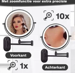 Make Up - Spiegel - Led Verlichting - 10X Vergroting - 3 Lichtstanden - Wandspiegel Rond - Badkamer - Mat Zwart - Draadloos 20 Make Up - Spiegel - Led Verlichting - 10X Vergroting - 3 Lichtstanden - Wandspiegel Rond - Badkamer - Mat Zwart - Draadloos -Chique Cosmetica Winkel 1200x1165 5