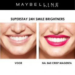 Maybelline SuperStay 24H Smile Brighters Lippenstift - 860 Crisp Magenta - Roze - Langhoudend -Chique Cosmetica Winkel 1200x1197 10