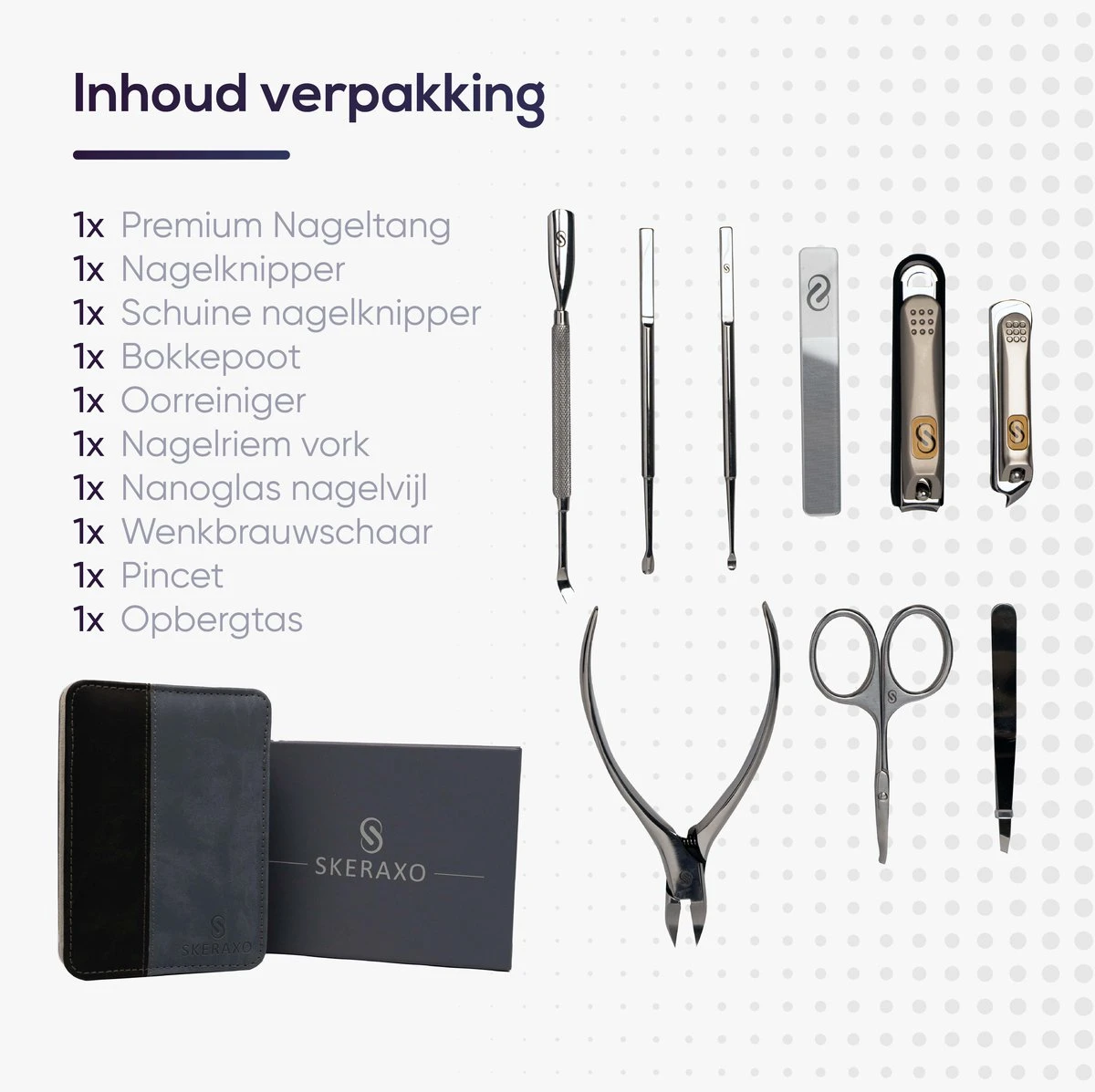 Skeraxo 8-delige Luxe Verschillende Tools - Professioneel Manicure Set & Pedicureset Met Nagelvijl & Nageltang – Behandeling Nagels En Huid 5 Skeraxo 8-delige Luxe Verschillende Tools - Professioneel Manicure Set & Pedicureset Met Nagelvijl & Nageltang – Behandeling Nagels En Huid - Afbeelding 5