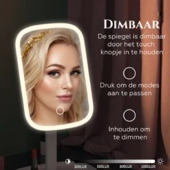 HighHome - Make Up Spiegel Met Led Verlichting - Inclusief 10x Spiegel - 3 Warmtes - 360 °C Draaibaar -Chique Cosmetica Winkel 1200x1200 250