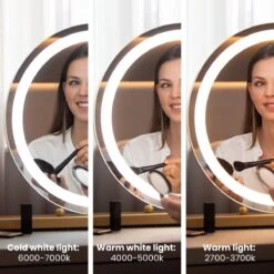 Nuvoo Make-up Spiegel - Visagie Spiegel - Hollywood Spiegel - Diameter 50cm - 3 Licht Tinten - Dimbaar - USB Telefoonoplader - Goud -Chique Cosmetica Winkel 1200x1200 281