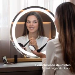 Nuvoo Make-up Spiegel - Visagie Spiegel - Hollywood Spiegel - Diameter 50cm - 3 Licht Tinten - Dimbaar - USB Telefoonoplader - Goud -Chique Cosmetica Winkel 1200x1200 282
