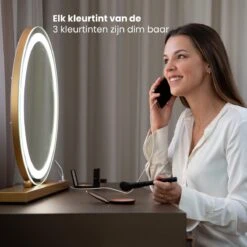 Nuvoo Make-up Spiegel - Visagie Spiegel - Hollywood Spiegel - Diameter 50cm - 3 Licht Tinten - Dimbaar - USB Telefoonoplader - Goud -Chique Cosmetica Winkel 1200x1200 284