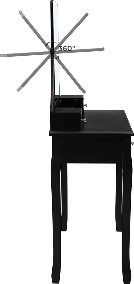 Merkloos Kaptafel, Kaptafel Met Grote Spiegel Zonder Frame, Toilettafel, Kaptafel, Voor Make-up, Gewatteerde Kruk, 5 Laden, Verplaatsbare Opbergdoos, Zwart RDT25BK 4 Merkloos Kaptafel, Kaptafel Met Grote Spiegel Zonder Frame, Toilettafel, Kaptafel, Voor Make-up, Gewatteerde Kruk, 5 Laden, Verplaatsbare Opbergdoos, Zwart RDT25BK - Afbeelding 4
