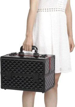 Make-upkoffer, Kapperskoffer, Cosmeticakoffer, Lege Nagelkoffer, Multikoffer, Afsluitbaar Voor Nageldesign/massageolie/fotoapparatuur, 34,7 X 22,2 X 25 Cm , Volledig Zwart HM-YAHEE-411233 -Chique Cosmetica Winkel 842x1200 3