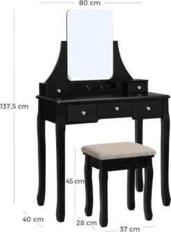 Merkloos Kaptafel, Kaptafel Met Grote Spiegel Zonder Frame, Toilettafel, Kaptafel, Voor Make-up, Gewatteerde Kruk, 5 Laden, Verplaatsbare Opbergdoos, Zwart RDT25BK 15 Merkloos Kaptafel, Kaptafel Met Grote Spiegel Zonder Frame, Toilettafel, Kaptafel, Voor Make-up, Gewatteerde Kruk, 5 Laden, Verplaatsbare Opbergdoos, Zwart RDT25BK -Chique Cosmetica Winkel 888x1200 1